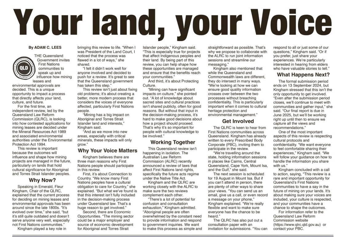 A scan of the article "Your land, your Voice", Koori Mail – Wednesday July 31, 2024
