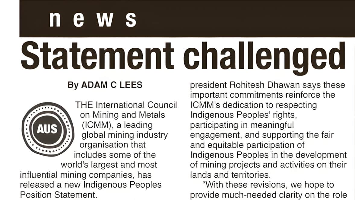 News article on Indigenous Peoples Position Statement
